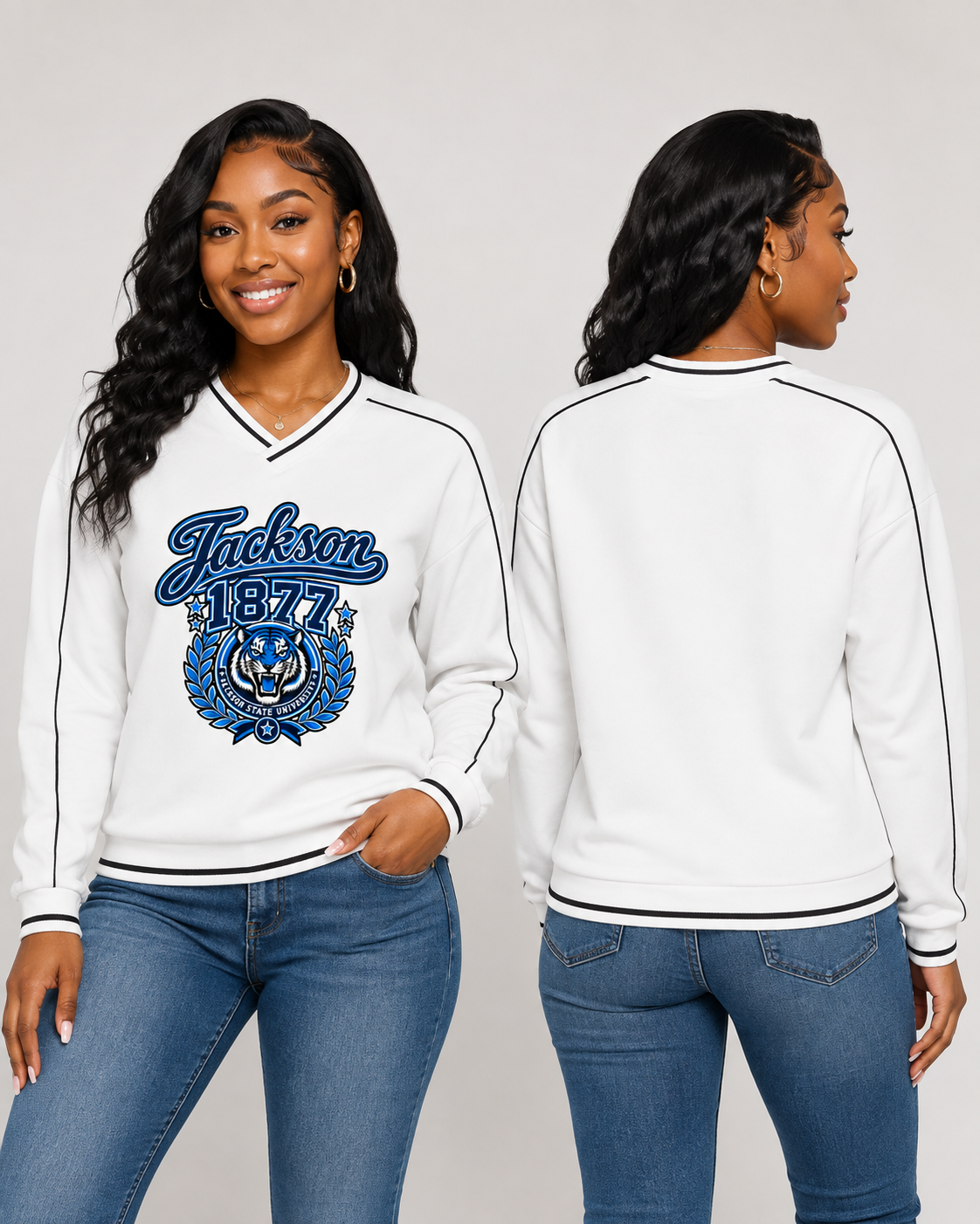 JSU Unisex Color Block V-Neck Sweatshirt