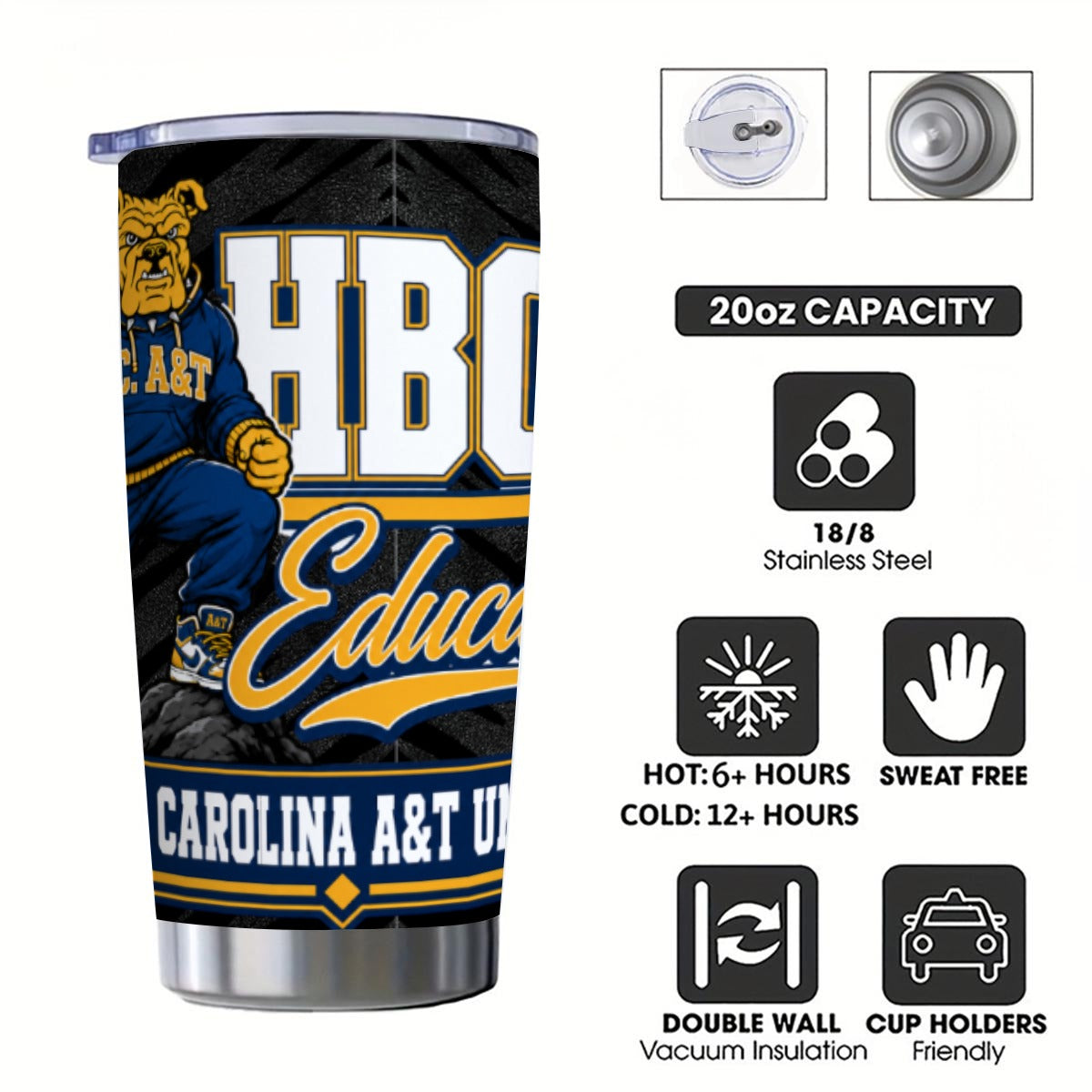NC A&T 20oz Tumbler With Sliding Lid