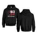 Men's Gildan 18500 black hoodie with double-sided DTF print