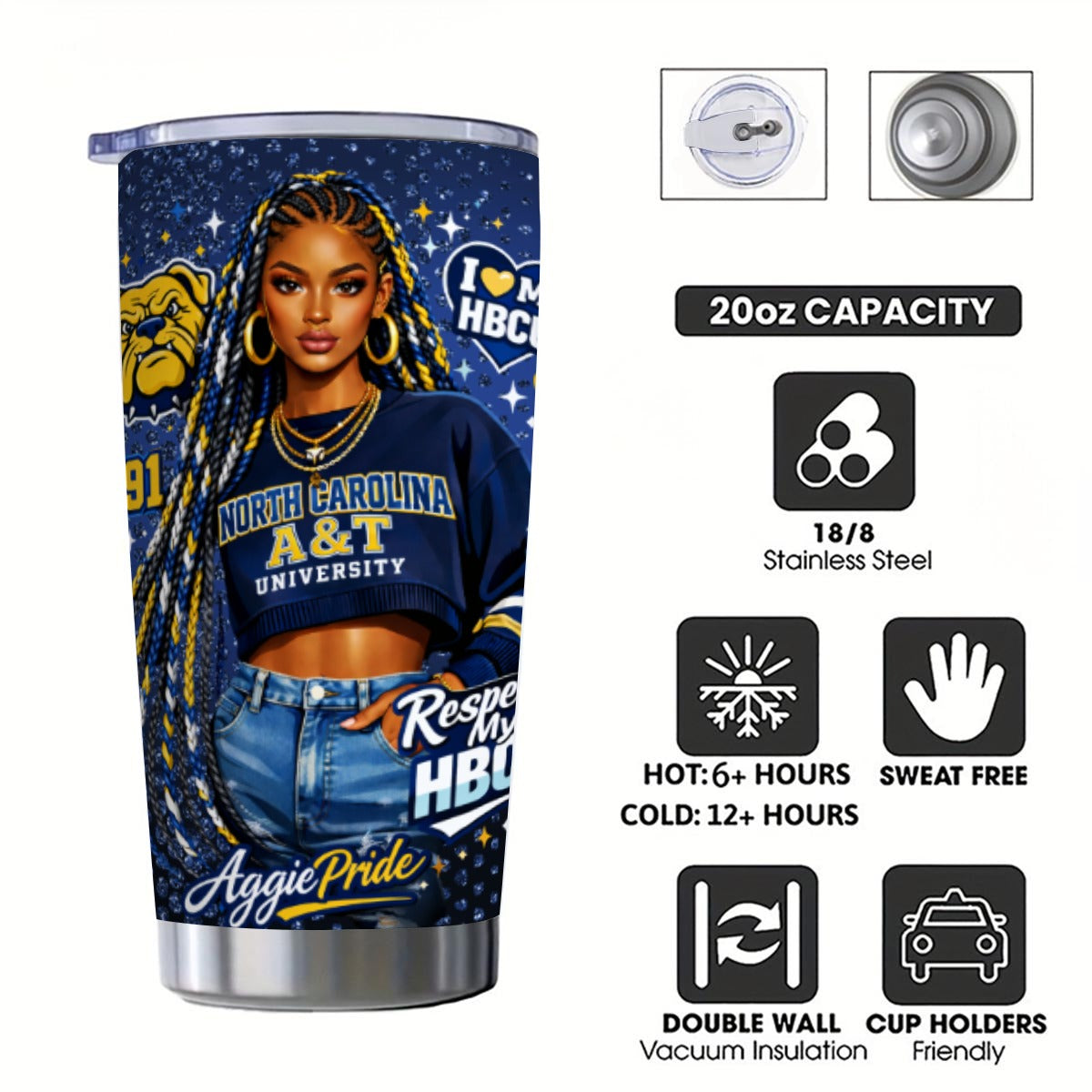 NC A&T 20oz Tumbler With Sliding Lid (Personalized)