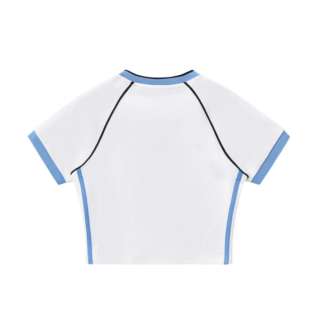 Spelman Contrast Trim V-Neck Crop T-Shirt
