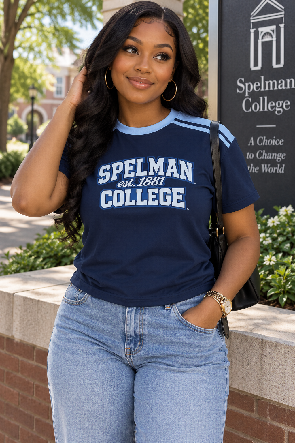 Spelman College Unisex Color Block Loose T-Shirt