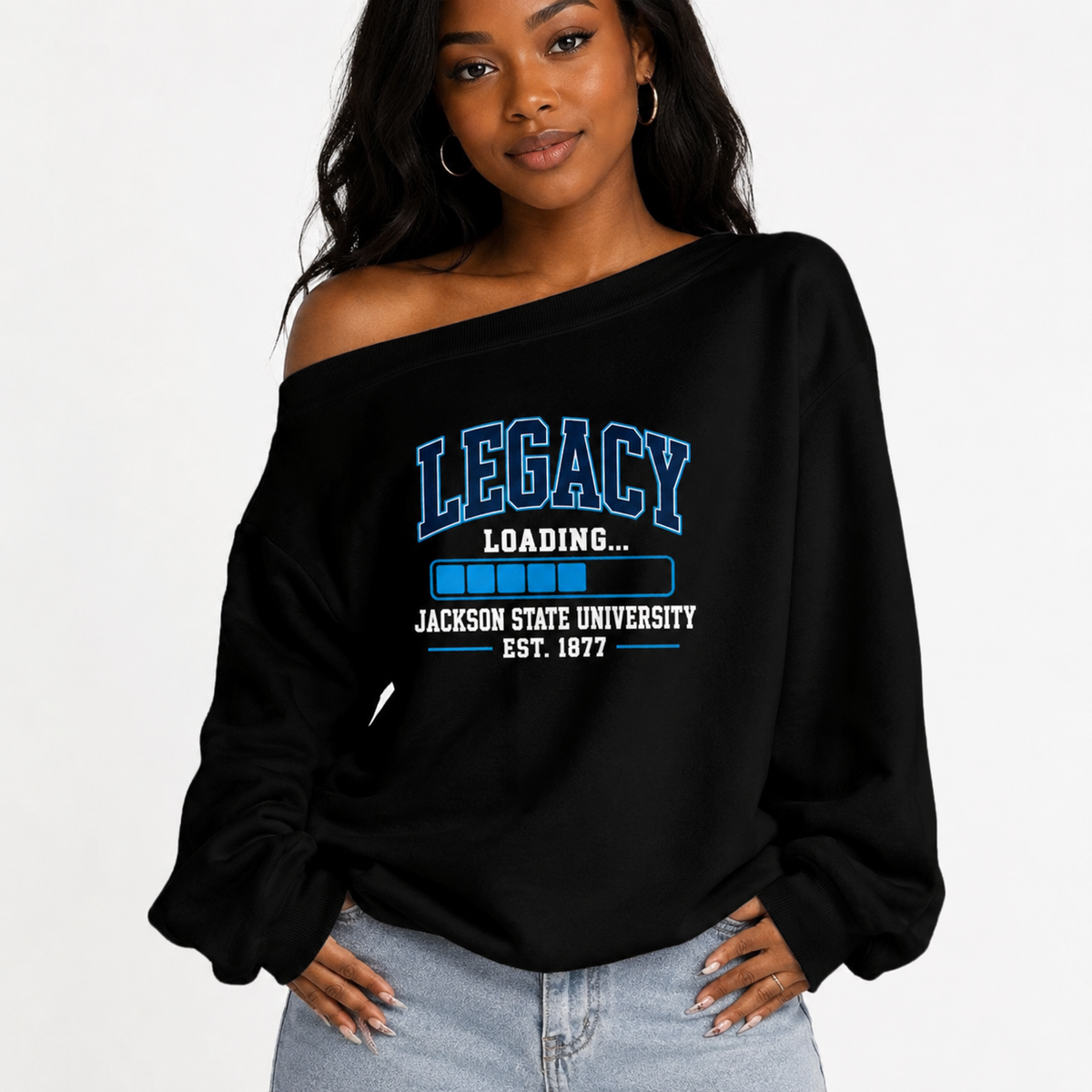 JSU Off-Shoulder Sweatshirt with Micro-Fleece Lining