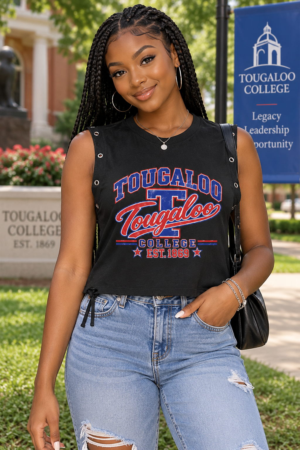 Tougaloo Distressed Grommet Eyelet Tank Top