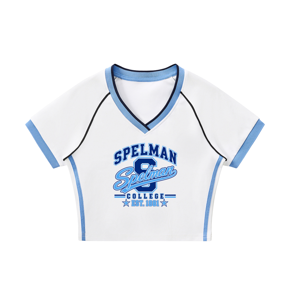Spelman Contrast Trim V-Neck Crop T-Shirt