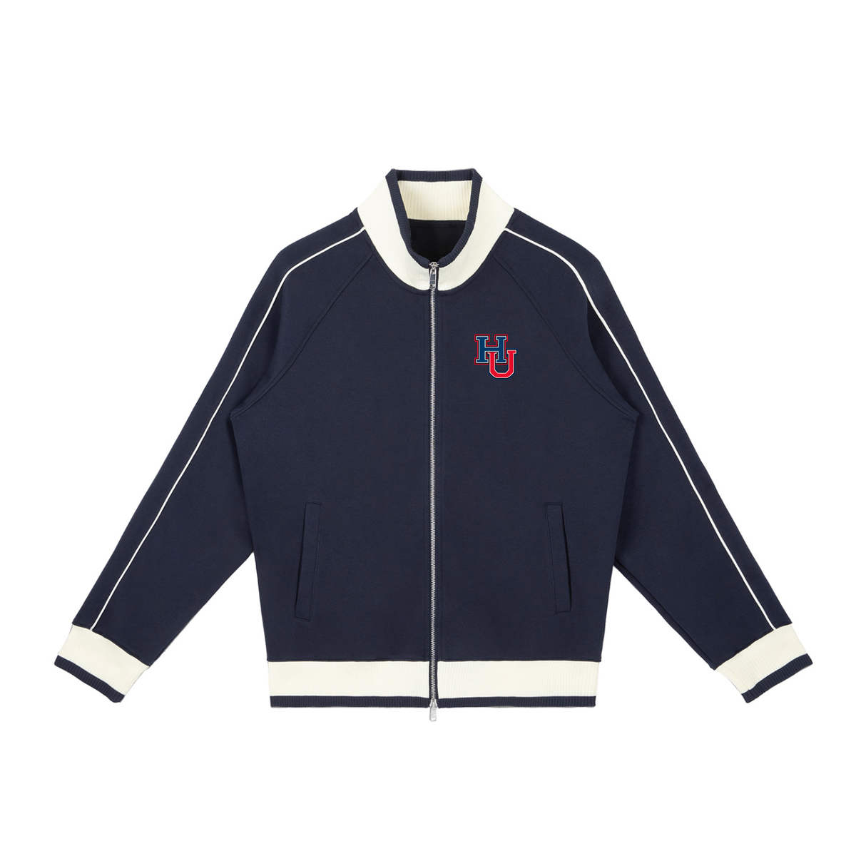 Howard University Color-Block Raglan Track Jacket in navy and cream – primary product view