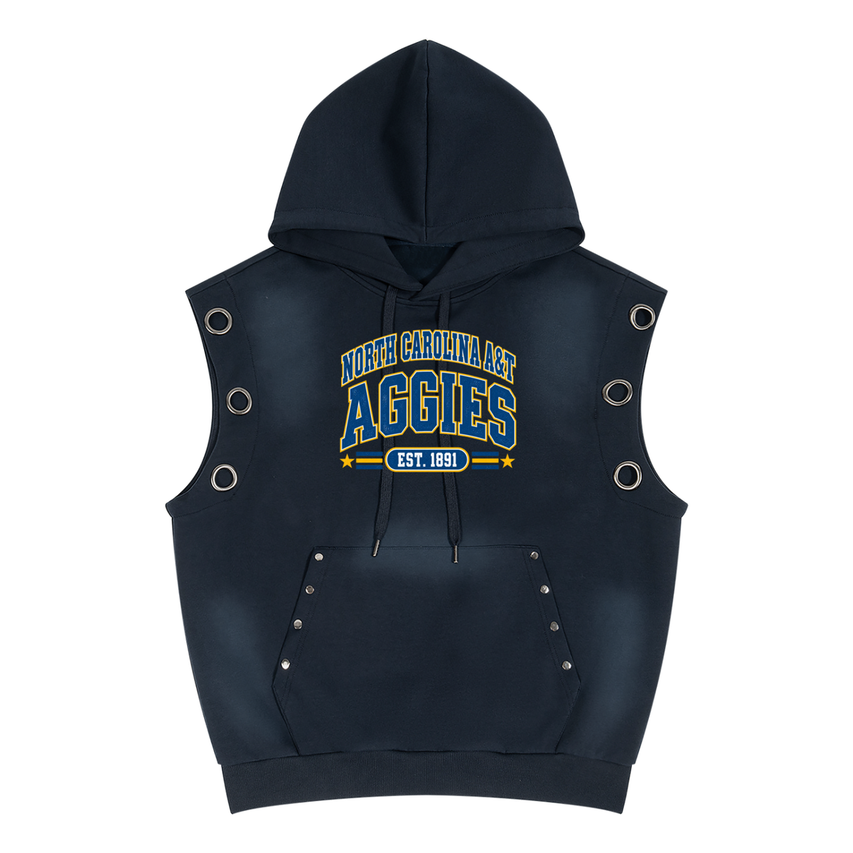 NC A&T Unisex Vintage Wash Sun Fade Sleeveless Hoodie