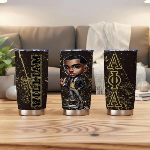 Alpha Phi Alpha personalized 20oz tumbler three-view mockup
