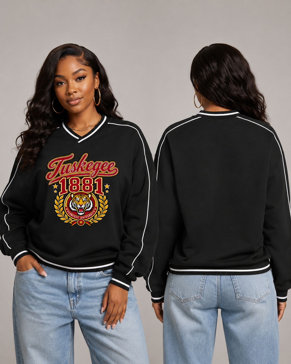 Tuskegee Unisex Color Block V-Neck Sweatshirt