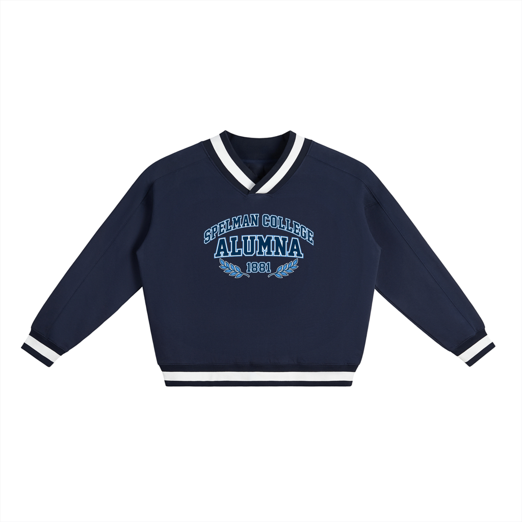 Spelman Alumni V-Neck Contrast Collar Boxy Sweatshirt