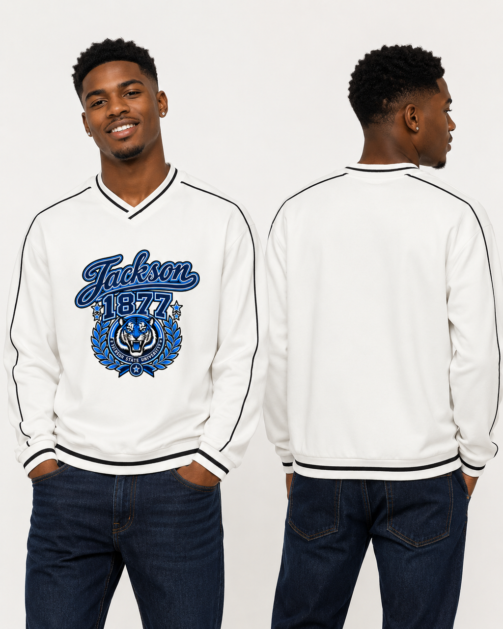 JSU Unisex Color Block V-Neck Sweatshirt