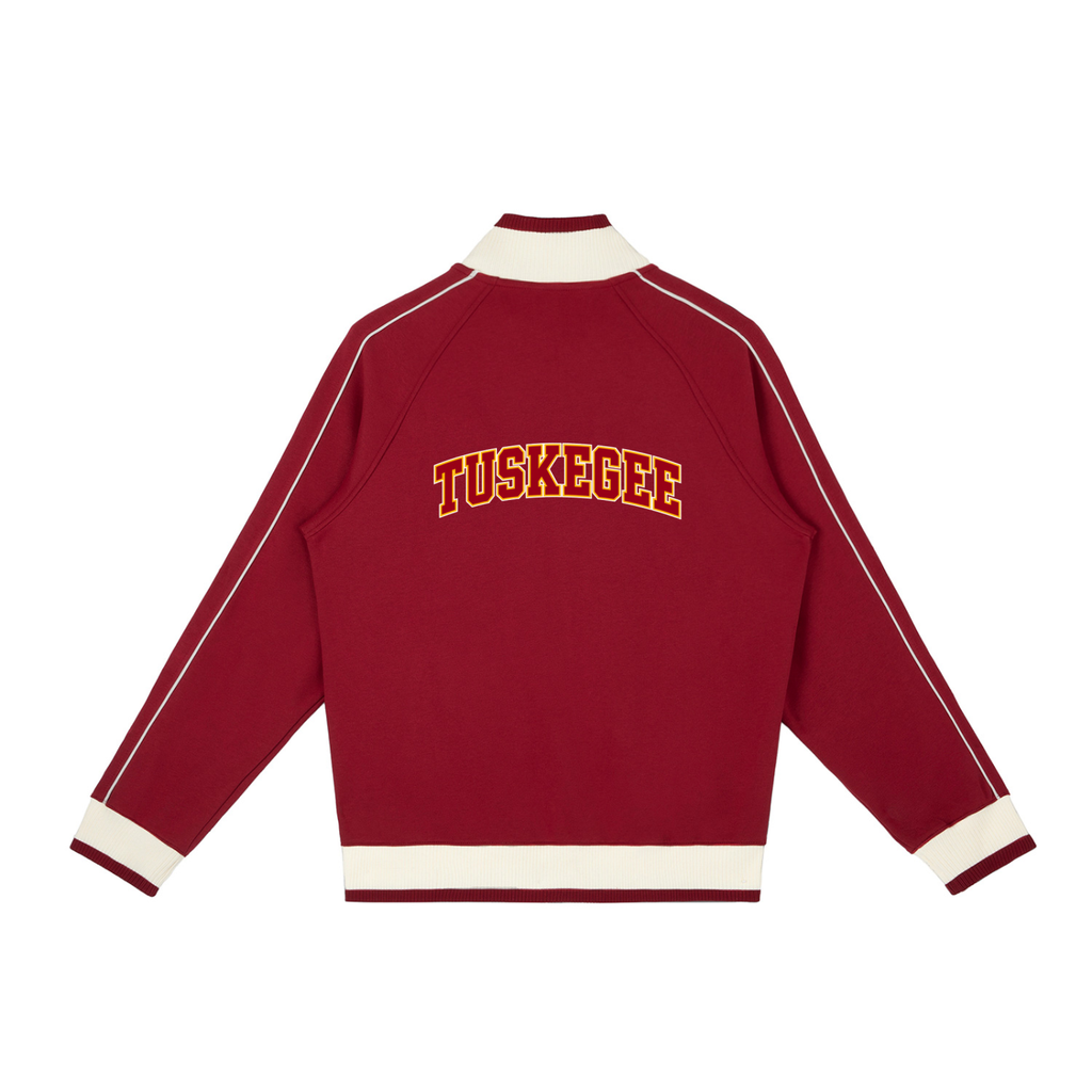 Tuskegee University Color-Block Raglan Track Jacket in deep red and cream – alternate product view