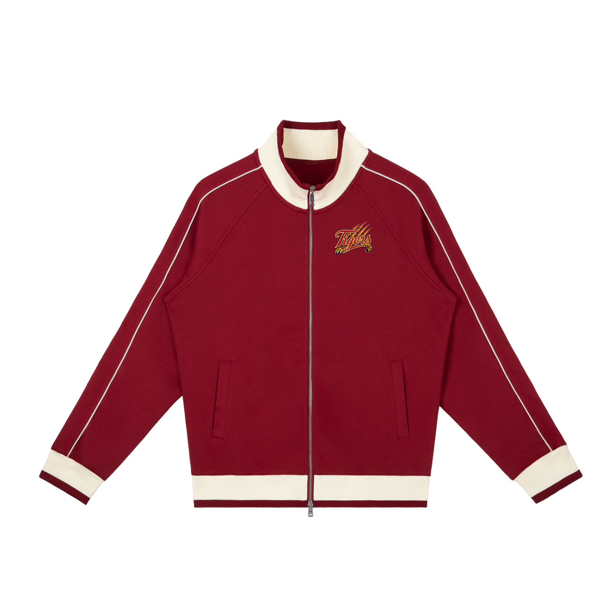 Tuskegee University Color-Block Raglan Track Jacket in deep red and cream – primary product view