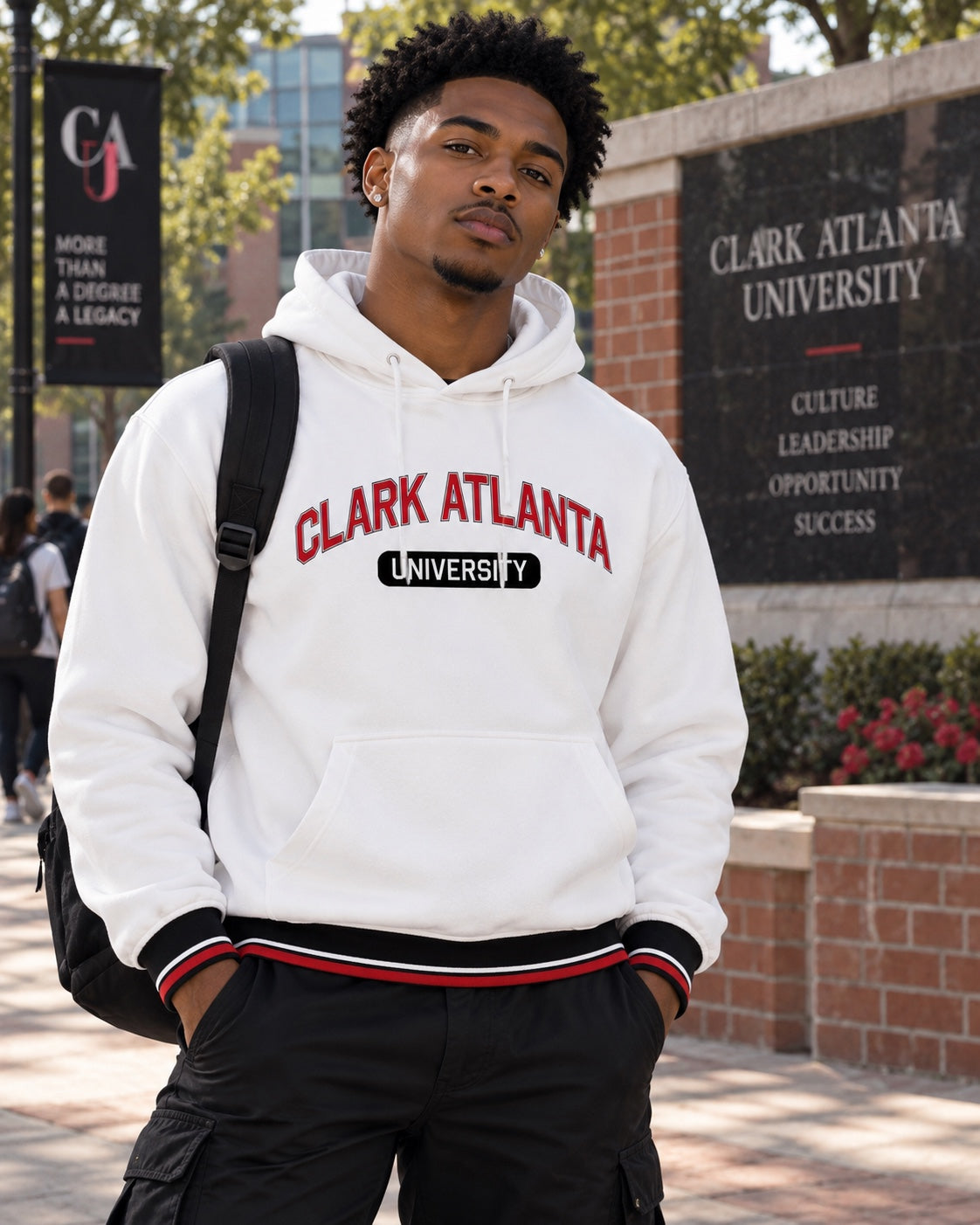 Clark Atlanta University white hoodie lifestyle mockup