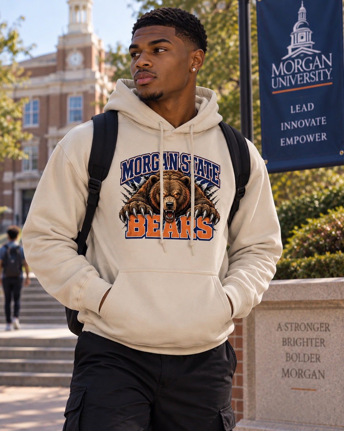 Morgan State Bears hoodie on Black male college student