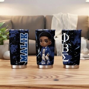 Phi Beta Sigma personalized 20oz tumbler shown from three angles