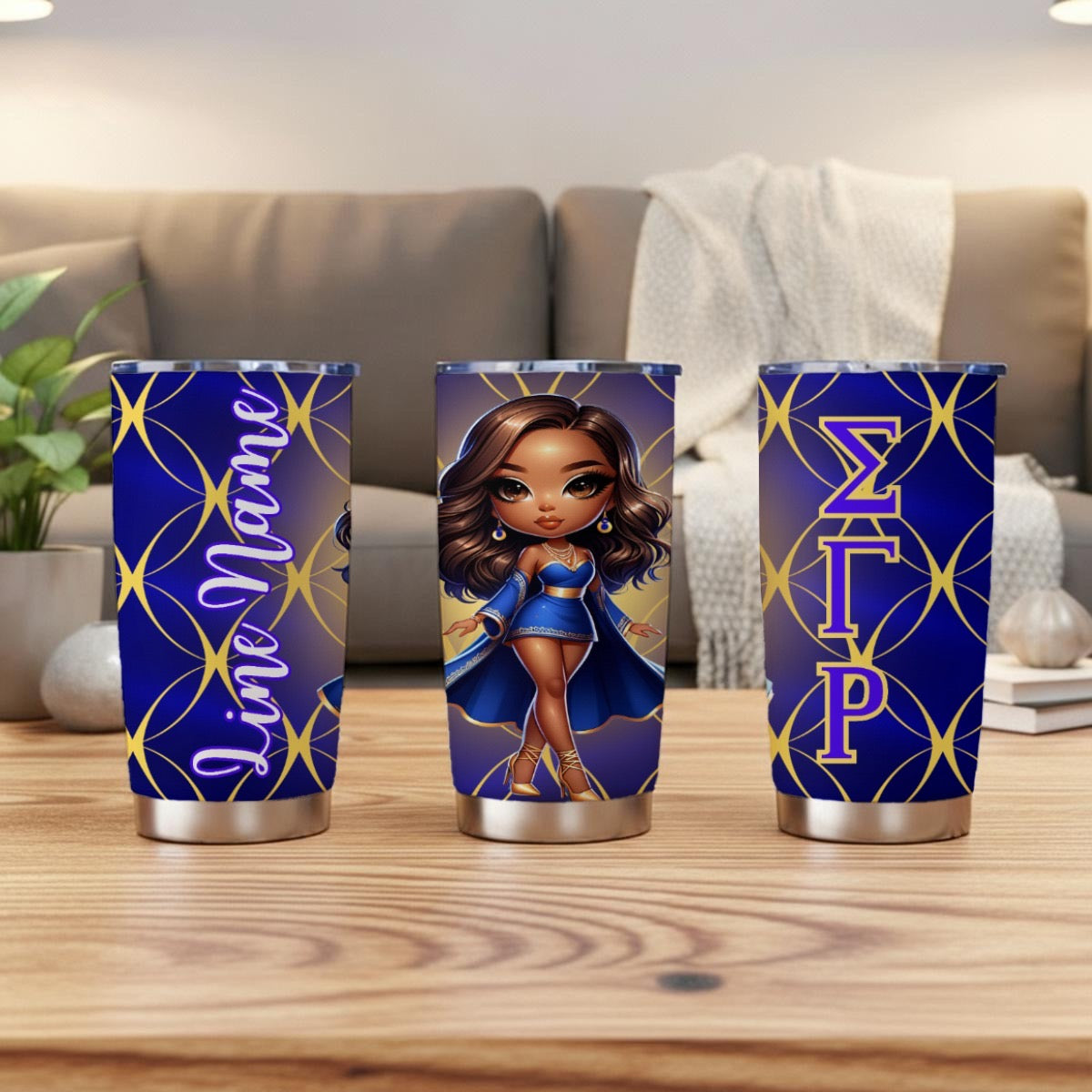 Sigma Gamma Rho personalized 20oz tumbler three-view mockup