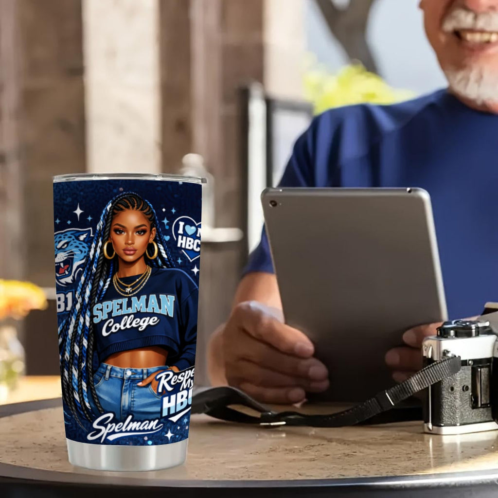 Spelman personalized 20oz tumbler lifestyle mockup