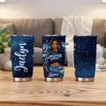 Spelman personalized 20oz tumbler shown from three angles