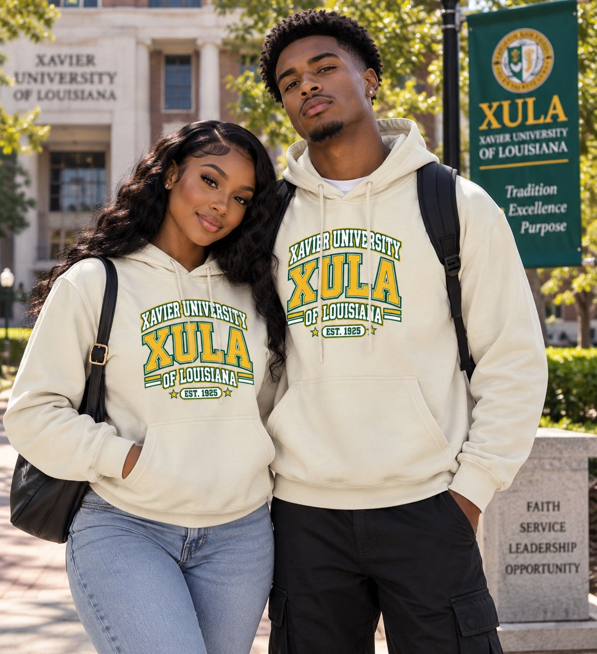 Xavier University of Louisiana XULA hoodie couple lifestyle mockup